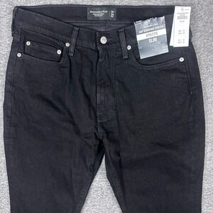NEW Abercrombie & Fitch Jeans Mens 32x34 Black Stretch Athletic Slim Tapered NWT